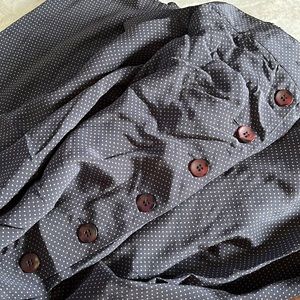 Vintage 100% Silk Navy & Cream Polka Dot Front Button Skirt